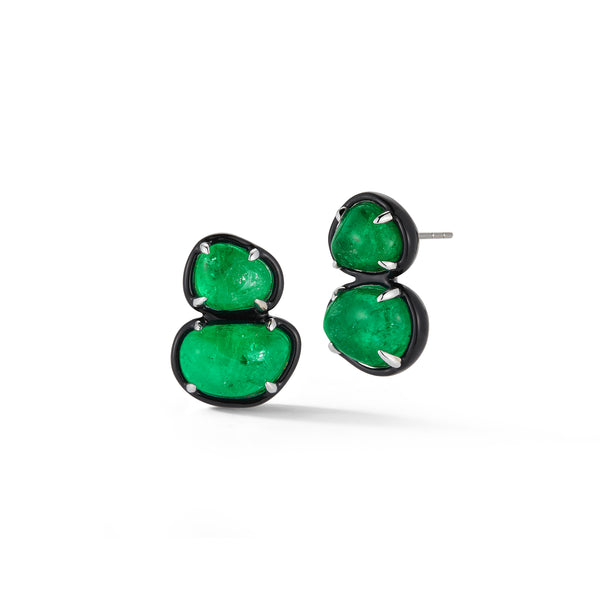 Muzo X Katherine Jetter Collaboration Emerald Two Tier Studs with Enamel