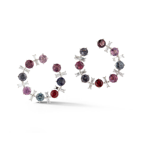 Purple Spinel and Diamond Baguette Crescent Earrings