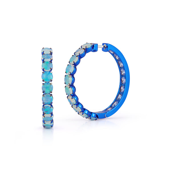 Opal and Tanzanite Hoops with Blue Rhodium