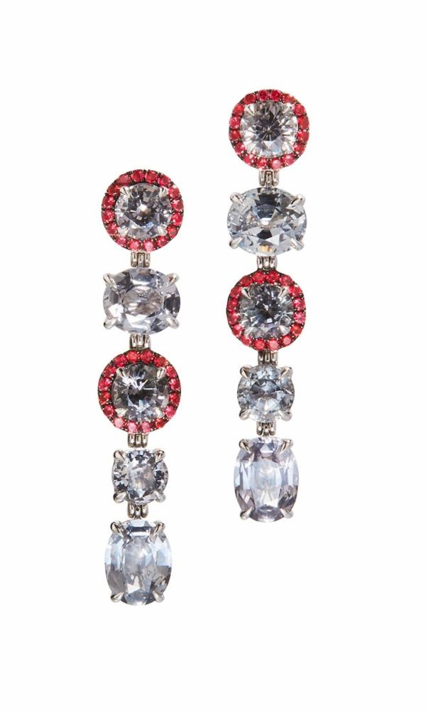 Grey & Red Spinel Grey Lady Earrings
