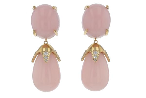 Pink Peruvian Opal and Diamond Earrings