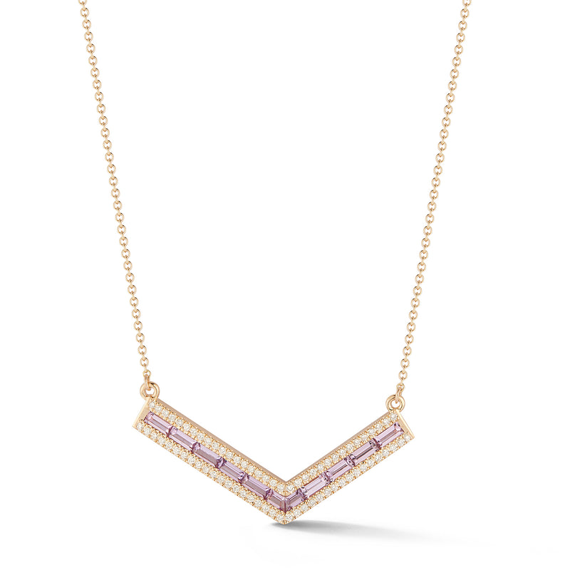 Purple Sapphire and Diamond Origami "V" Necklace