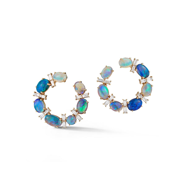 Black Opal & Diamond Crescent Earrings