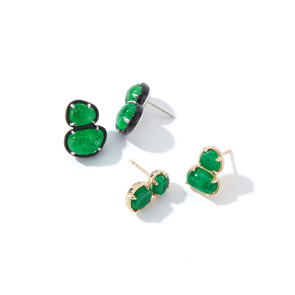 Muzo X Katherine Jetter Collaboration Emerald Two Tier Studs in Gold