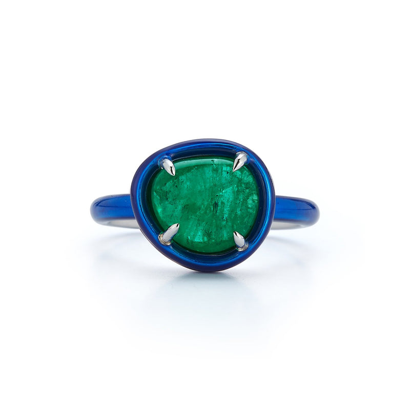 Muzo Emerald Ring with Blue Enamel