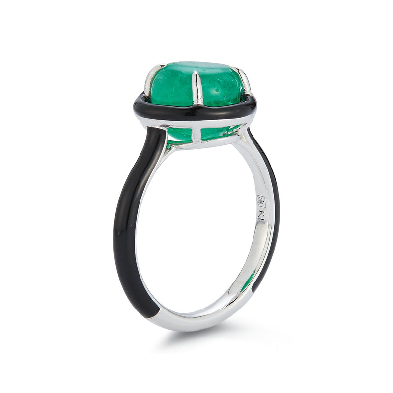 Muzo Emerald Ring with Black Enamel