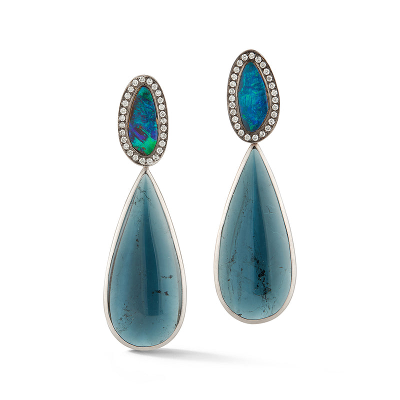 Blue Tourmaline and Boulder Opal Earrings