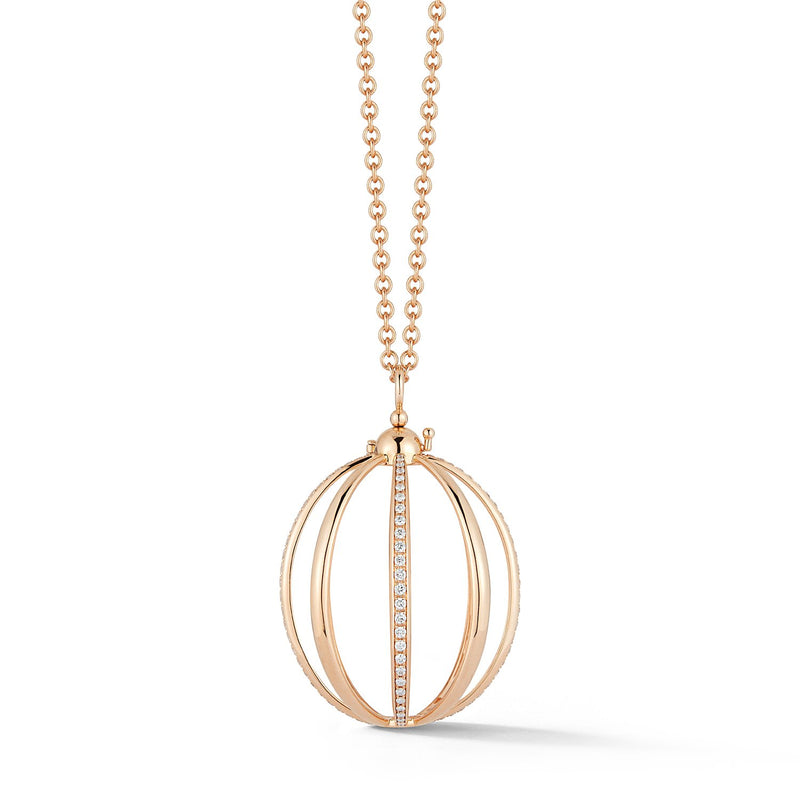 Medium Cage Necklace with Diamond in Rose Gold