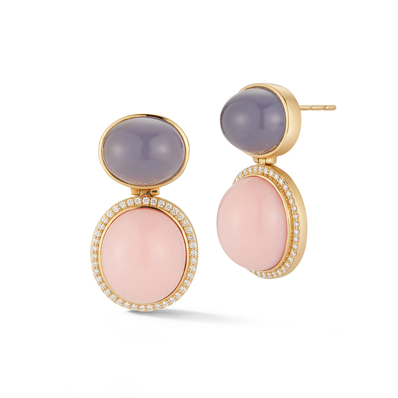 Pink Peruvian Opal and Blue Chalcedony Earrings