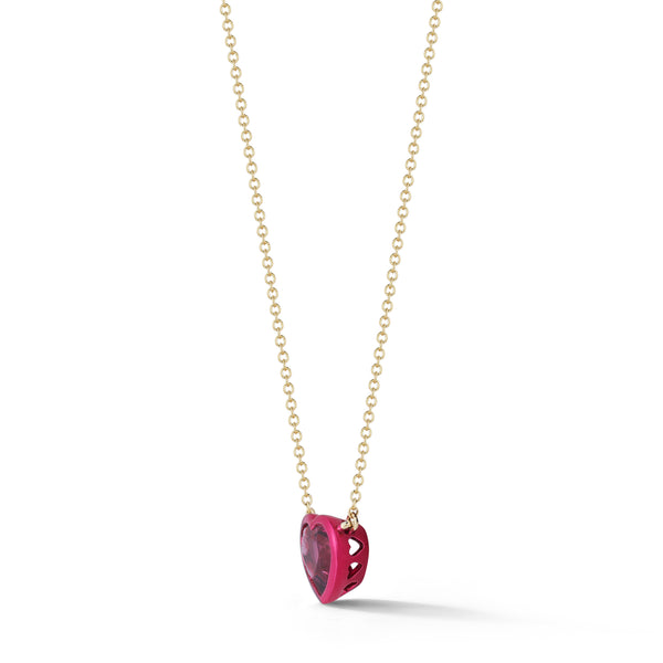 Neon Pink Tourmaline Heart Pendant with Pink E-Coating