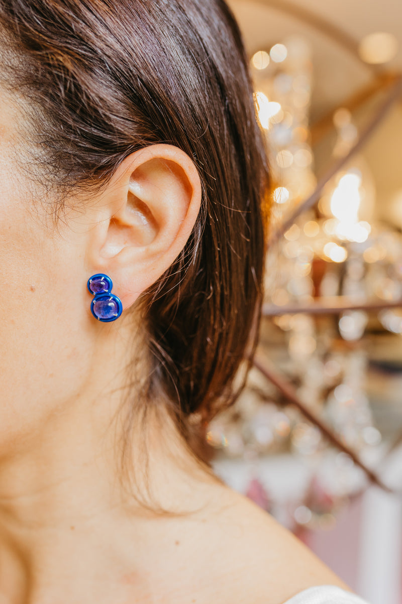 Tumbled Tanzanite Two Tiered Stud Earrings
