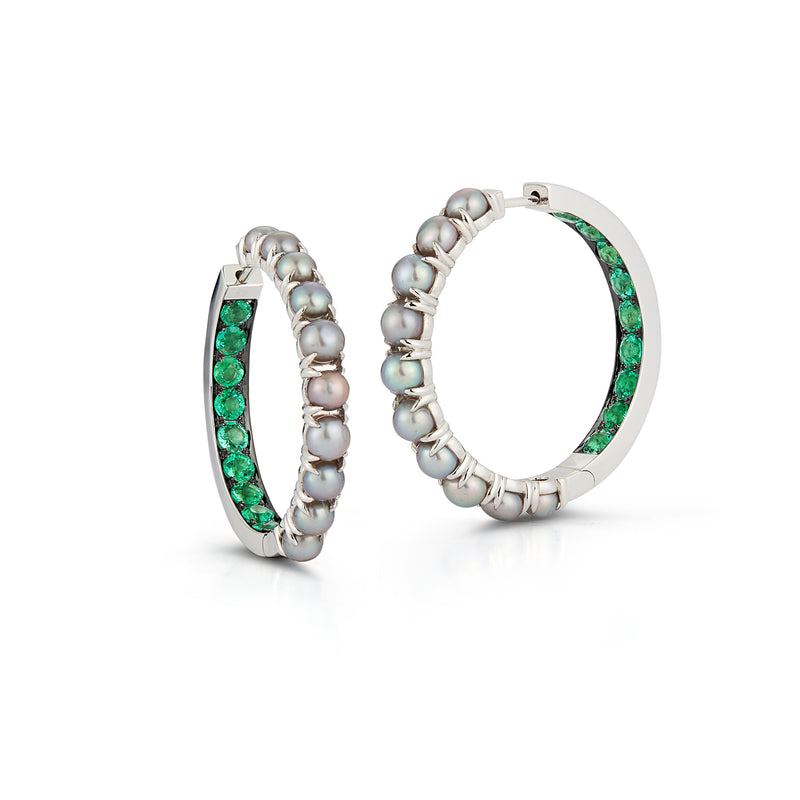 Emerald and Pearl Hoops