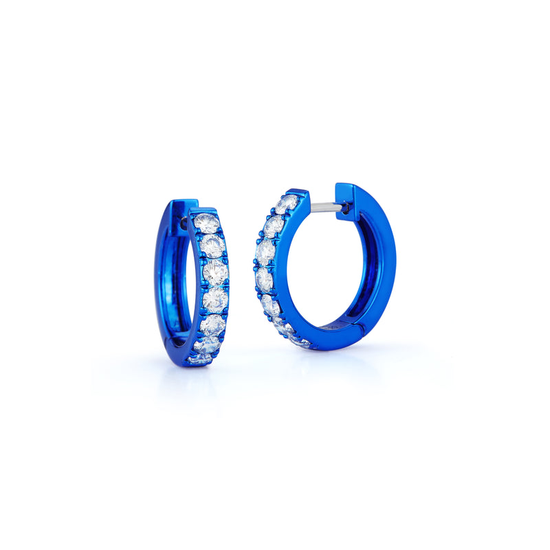 Diamond Mini Hoops with Blue Rhodium