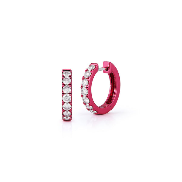 Diamond Mini Huggie Hoops with Pink Rhodium Plating