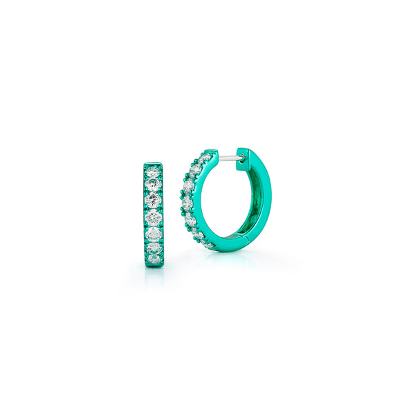Diamond Mini Hoops with Emerald Rhodium