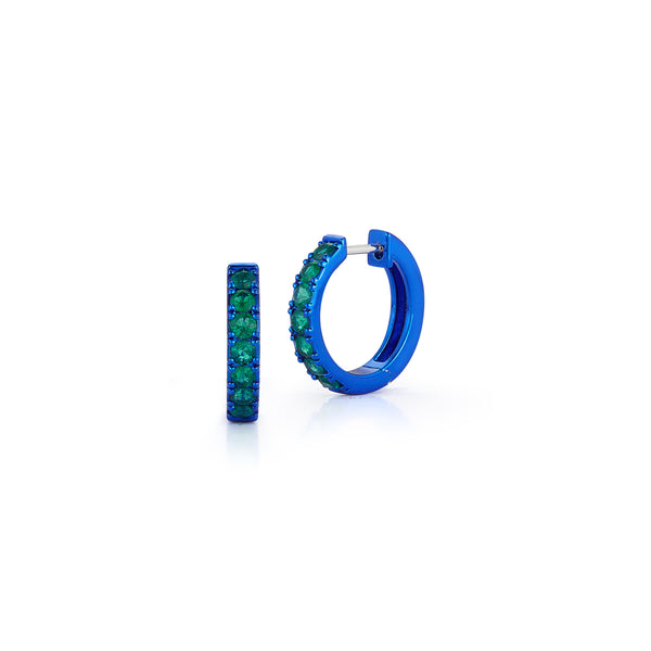 Emerald Mini Hoops with Blue Rhodium
