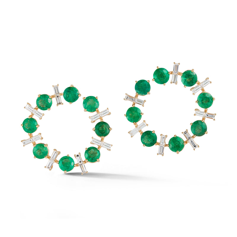 Emerald and Diamond Crescent Earrings