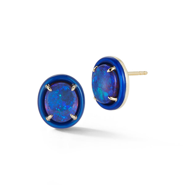 Opal and Blue Enamel Earrings