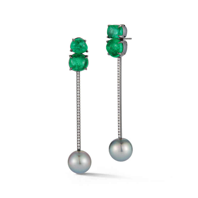 Muzo X Katherine Jetter Collaboration Emerald & Gray Pearl Tik Tok Earrings