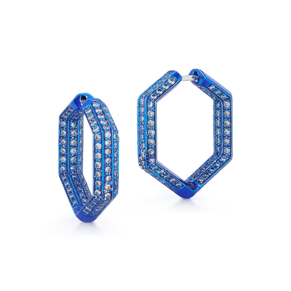 Diamond Blue Rhodium Hexagonal Earrings
