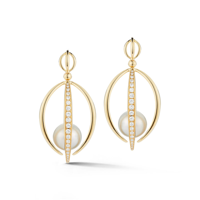 White South Sea Pearl Half Cage Earrings