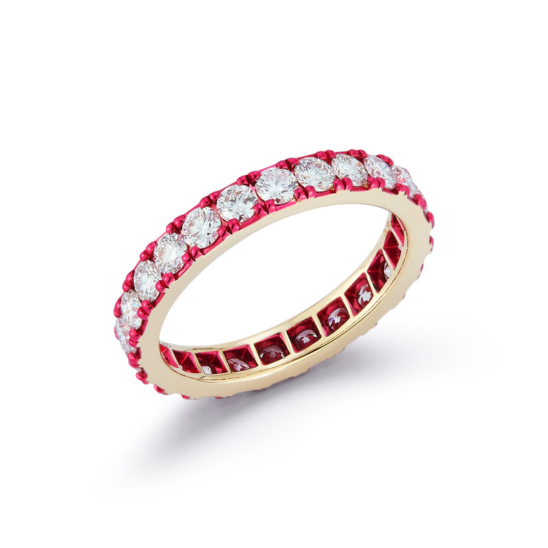 Diamond and Pink Rhodium Band Ring