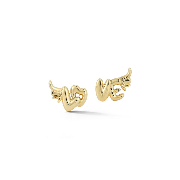 Winged "LOVE" Earrings, Plain Gold