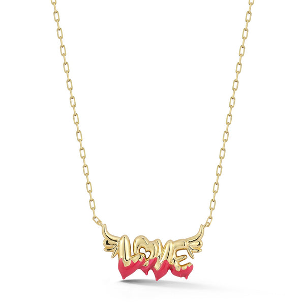 Winged "LOVE" Necklace with Pink Enamel