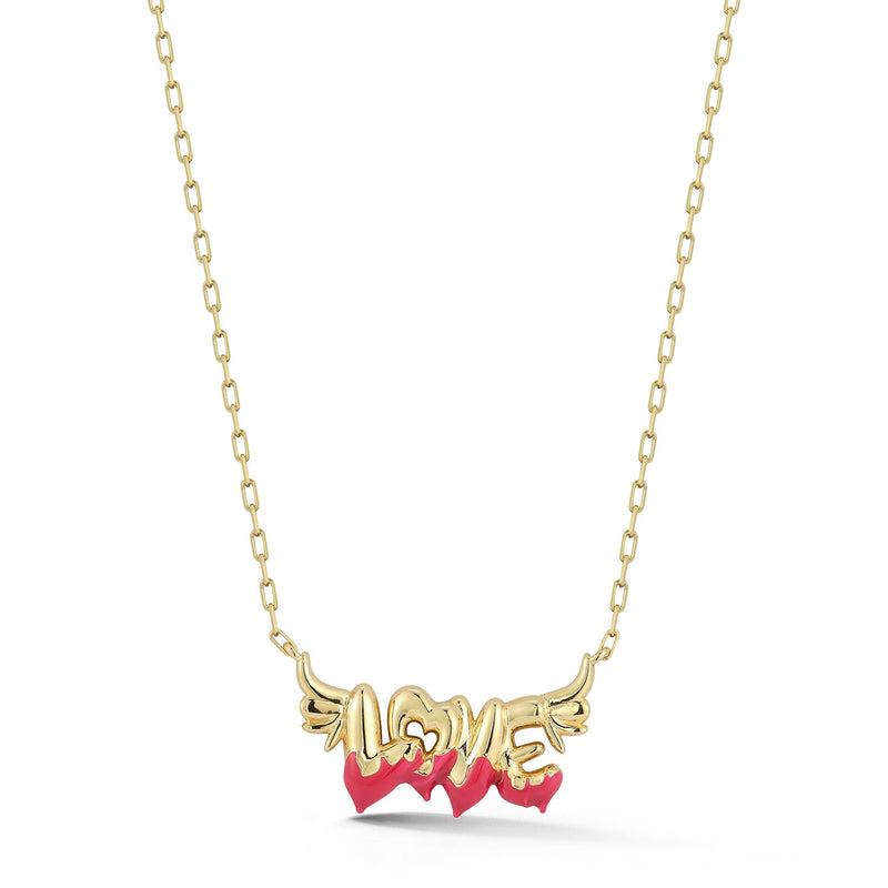 Winged "LOVE" Necklace with Pink Enamel