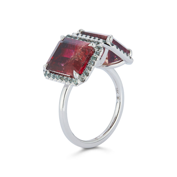 Bi-Color Pink Tourmaline and Garnet Ring