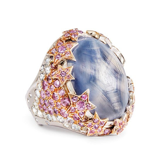 Blue Grey Star Sapphire Evening Cocktail Ring
