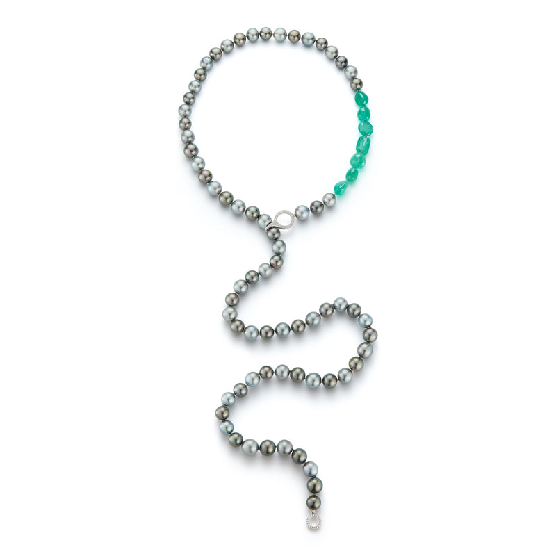 Muzo X Katherine Jetter Collaboration Emerald and Tahitian Pearl Necklace