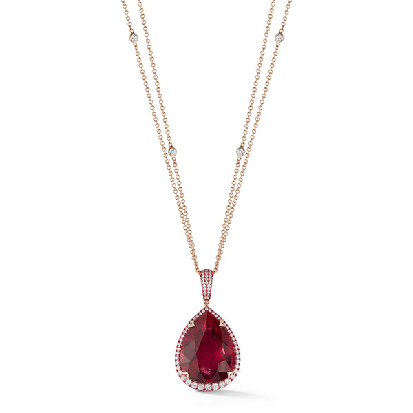 Rubellite and Diamond Necklace on Diamond Station Chain