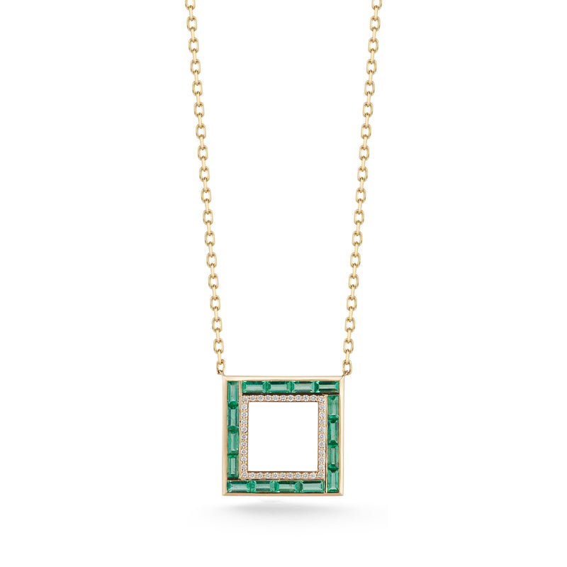 Emerald and Diamond Origami Necklace