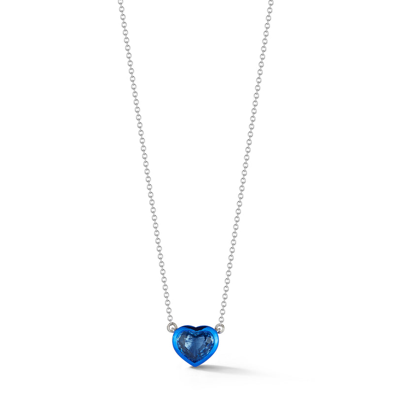 Blue Spinel Heart Pendant with Blue Enamel
