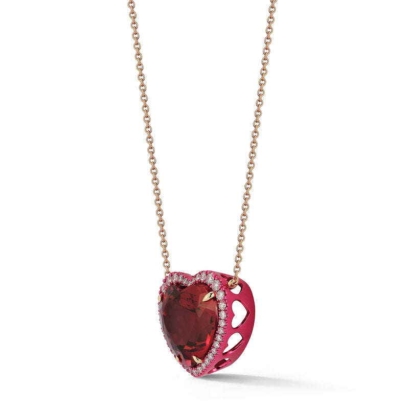 10.88ct Rubellite Heart Necklace with Pink Rhodium and Diamonds