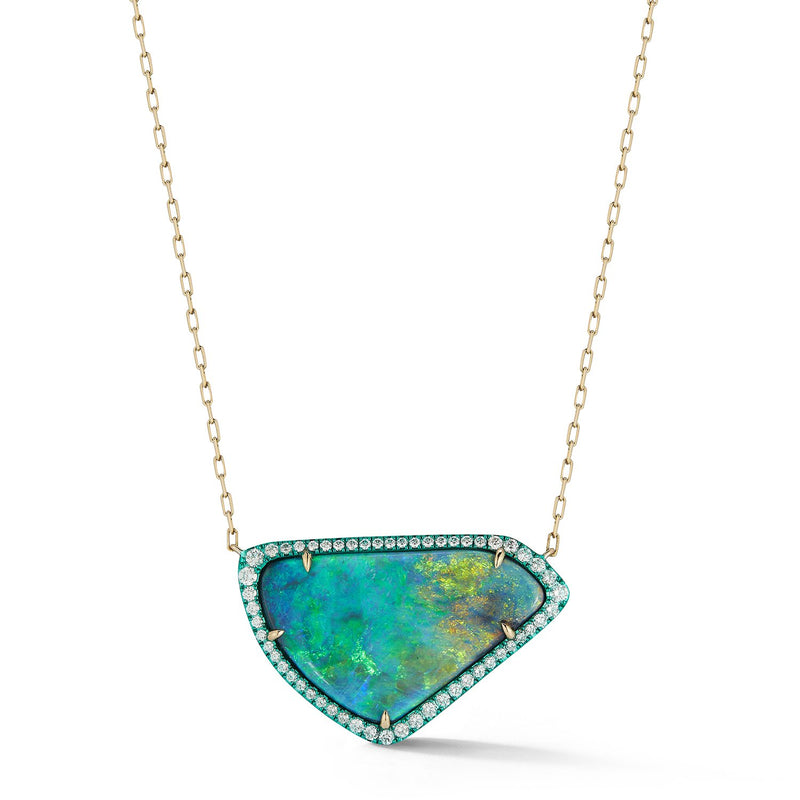 Large Green Opal and Diamond Layering Necklace