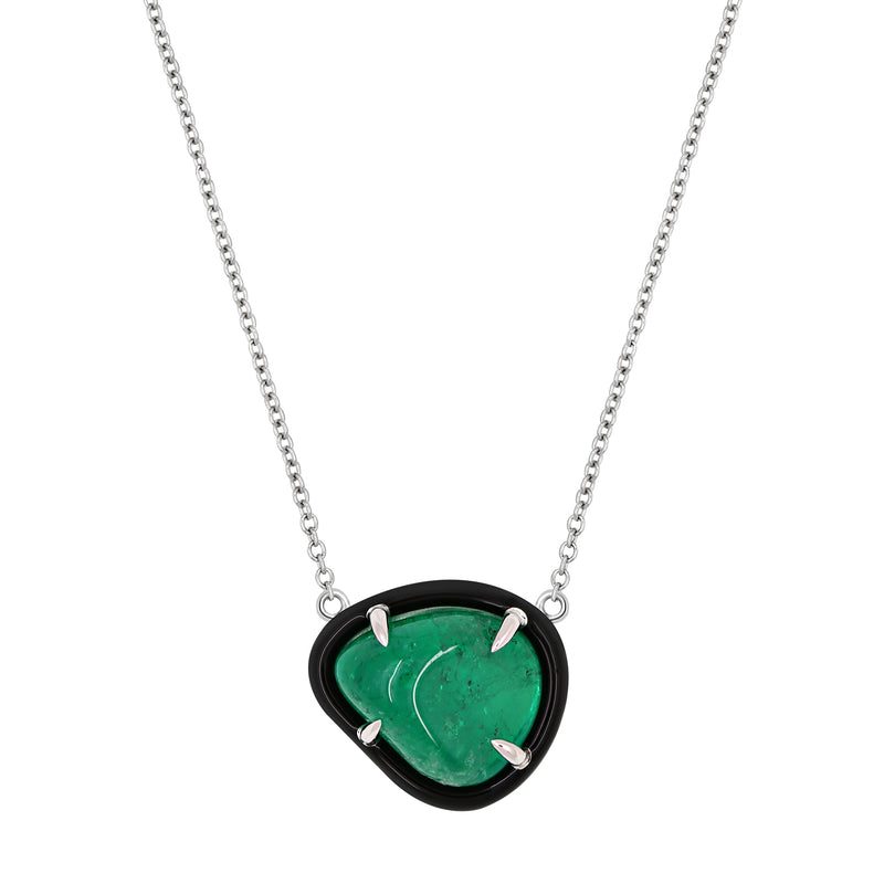 Muzo Tumbled Emerald Pendant with Black Enamel